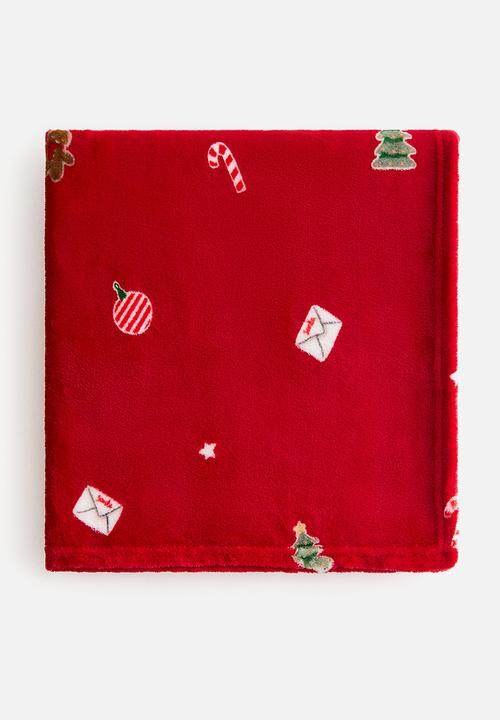H&M - Patterned fleece blanket - red/christmas