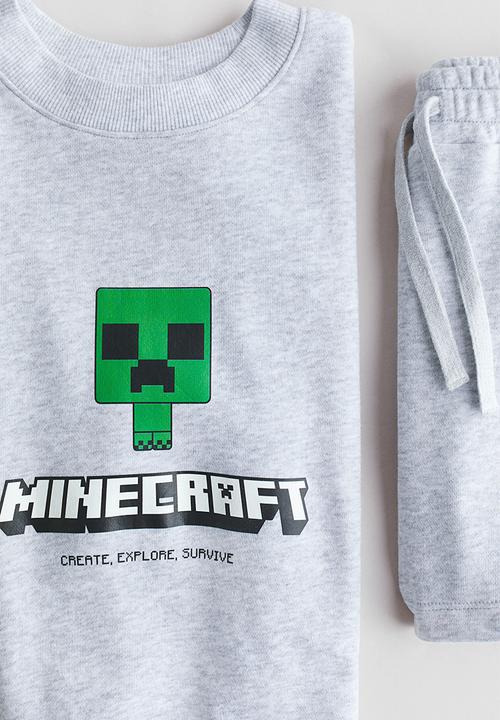 H&M - 2-Piece printed sweatshirt set - light grey marl/minecraft