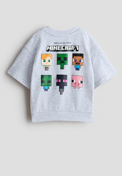 H&M - 2-Piece printed sweatshirt set - light grey marl/minecraft