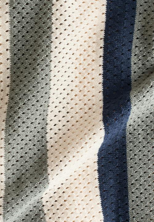 H&M - 2-piece mesh-knit cotton set - light beige/striped