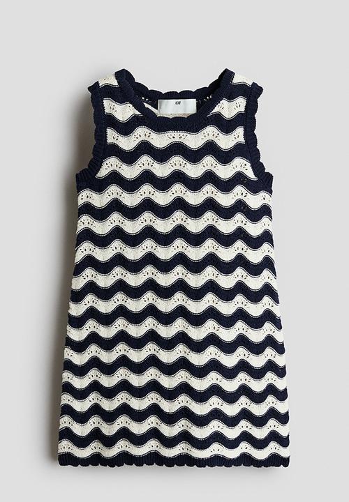 H&M - Appliqu?d hole-knit dress - navy blue/striped