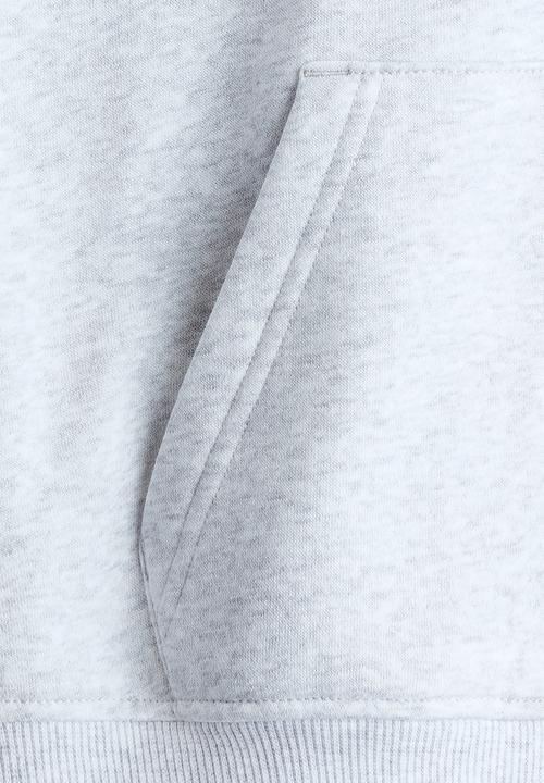 H&M - Embroidered zip-through hoodie - light grey marl/london