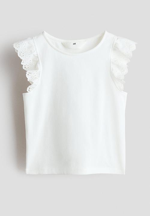 H&M - Flutter-sleeved broderie anglaise top - white