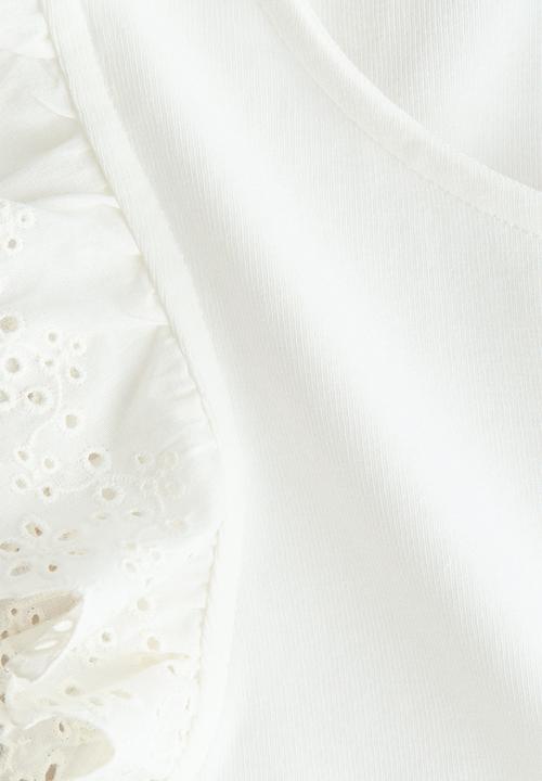 H&M - Flutter-sleeved broderie anglaise top - white