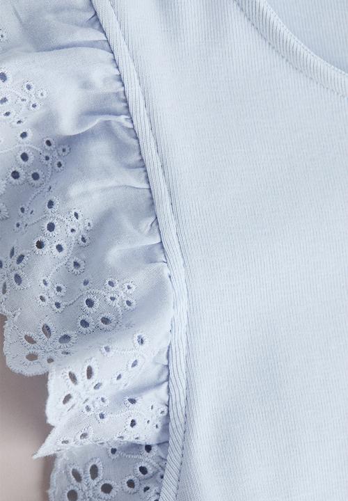 H&M - Flutter-sleeved broderie anglaise top - light blue