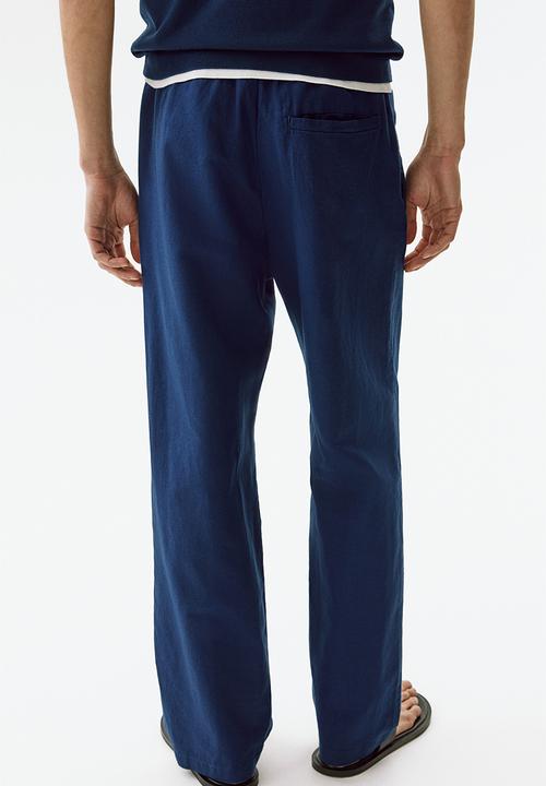 H&M - Regular fit linen-blend trousers - dark blue