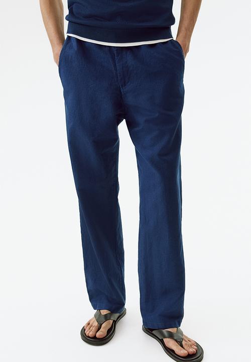 H&M - Regular fit linen-blend trousers - dark blue