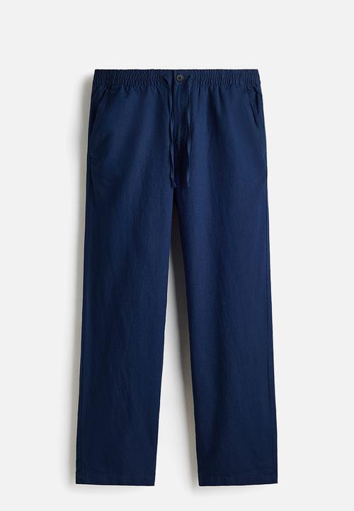 H&M - Regular fit linen-blend trousers - dark blue