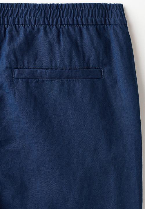 H&M - Regular fit linen-blend trousers - dark blue