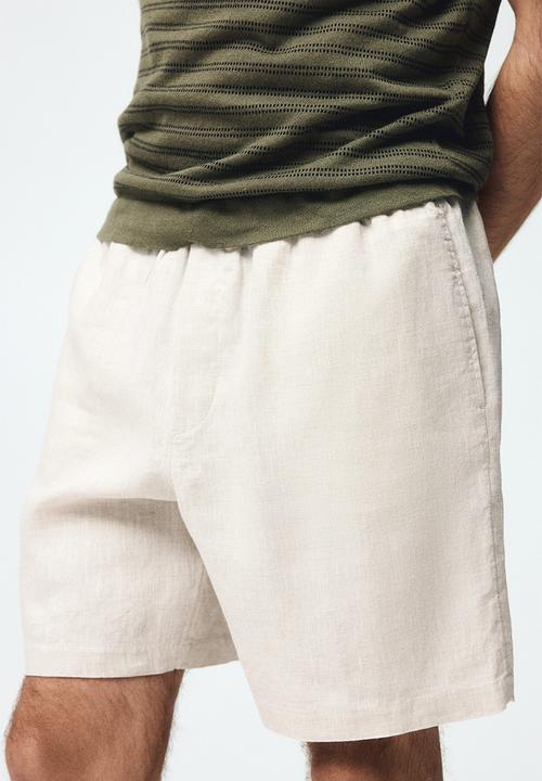 H&M - Relaxed fit linen shorts - light beige