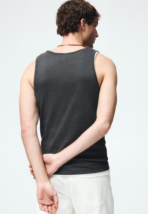 H&M - Slim fit ribbed vest top - dark grey