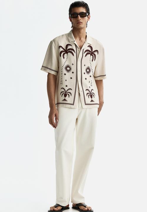 H&M - Relaxed fit printed resort shirt - light beige/patterned
