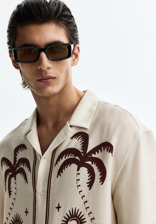 H&M - Relaxed fit printed resort shirt - light beige/patterned
