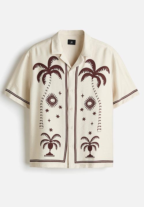 H&M - Relaxed fit printed resort shirt - light beige/patterned