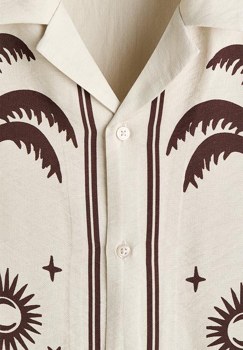 H&M - Relaxed fit printed resort shirt - light beige/patterned