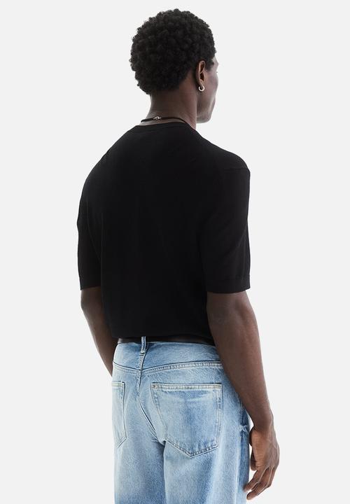 H&M - Slim fit knitted t-shirt - black