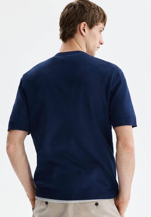 H&M - Slim fit knitted t-shirt - dark blue