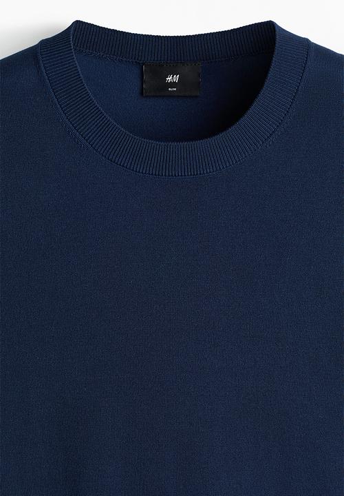 H&M - Slim fit knitted t-shirt - dark blue