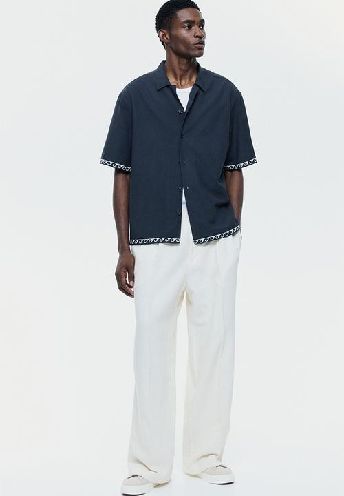 H&M - Relaxed fit cotton resort shirt - black/waves
