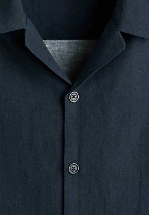 H&M - Relaxed fit cotton resort shirt - black/waves