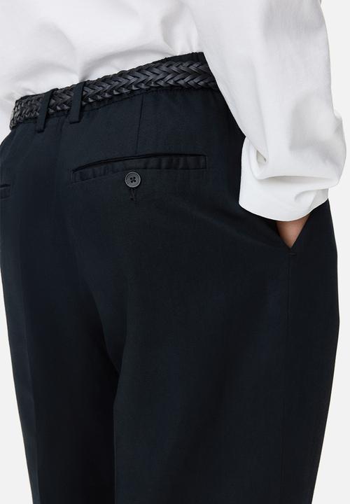 H&M - Loose fit wide linen-blend trousers - black
