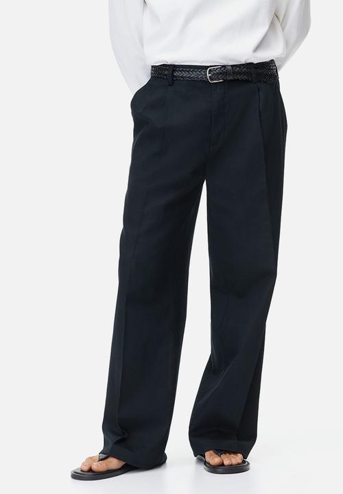 H&M - Loose fit wide linen-blend trousers - black