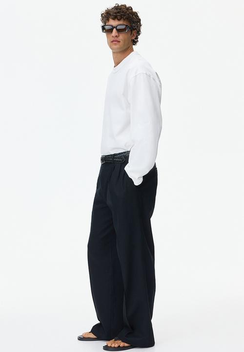H&M - Loose fit wide linen-blend trousers - black