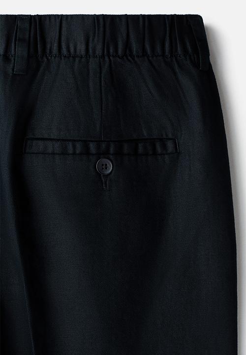 H&M - Loose fit wide linen-blend trousers - black