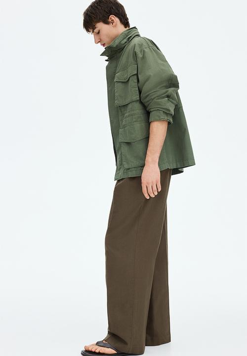 H&M - Loose fit wide linen-blend trousers - dark mole