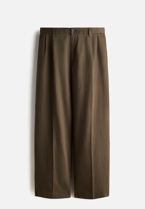 H&M - Loose fit wide linen-blend trousers - dark mole