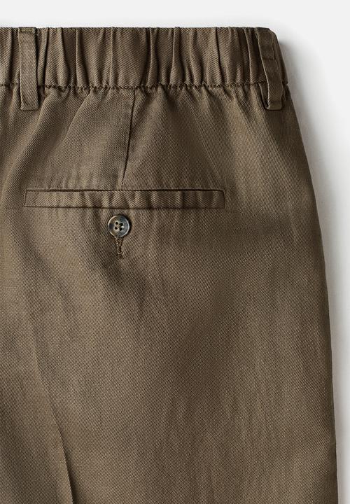 H&M - Loose fit wide linen-blend trousers - dark mole