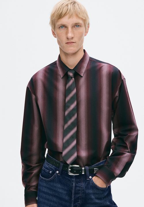 H&M - H&M Atelier:  Regular fit pima cotton shirt - burgundy/striped