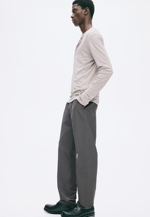H&M - Slim fit cotton henley top - light grey