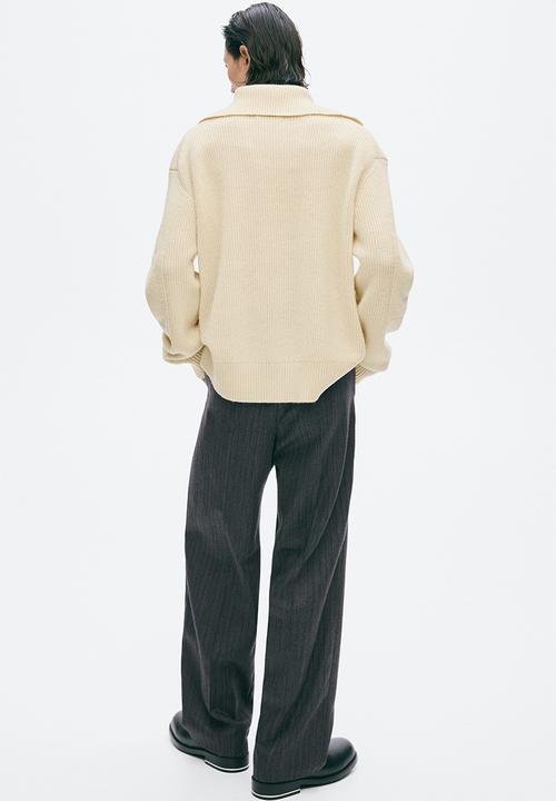 H&M - H&M Atelier:  Regular fit shawl-neck wool jumper - light beige