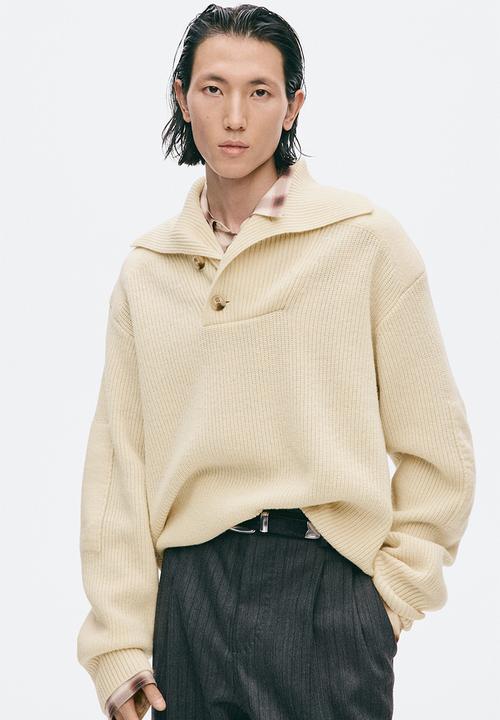 H&M - H&M Atelier:  Regular fit shawl-neck wool jumper - light beige