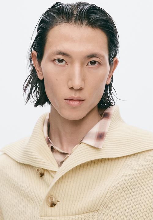 H&M - H&M Atelier:  Regular fit shawl-neck wool jumper - light beige