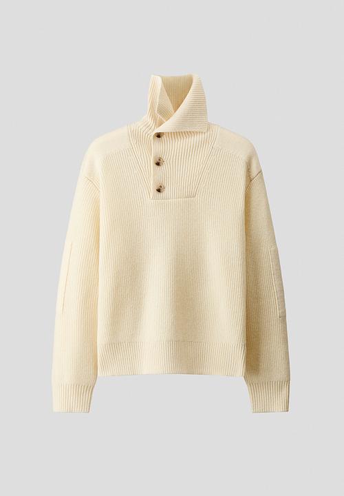 H&M - H&M Atelier:  Regular fit shawl-neck wool jumper - light beige