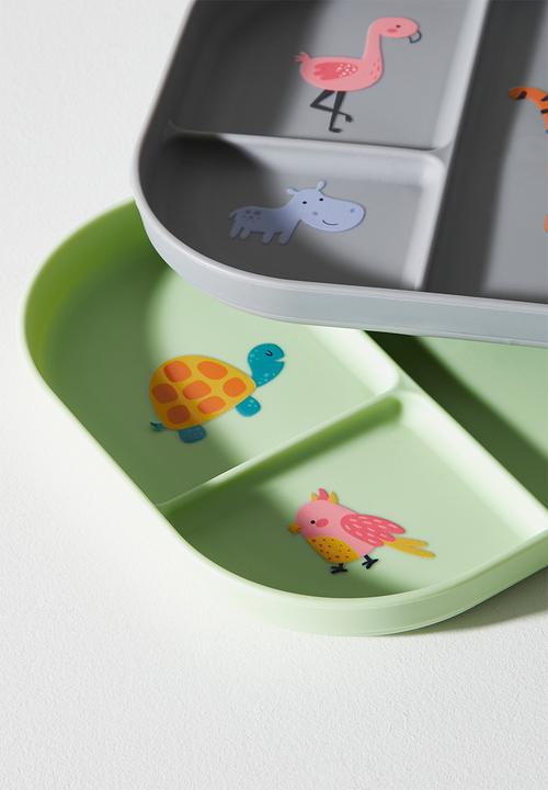 Excellent Houseware - Animals Plate set 2 - Green & Grey