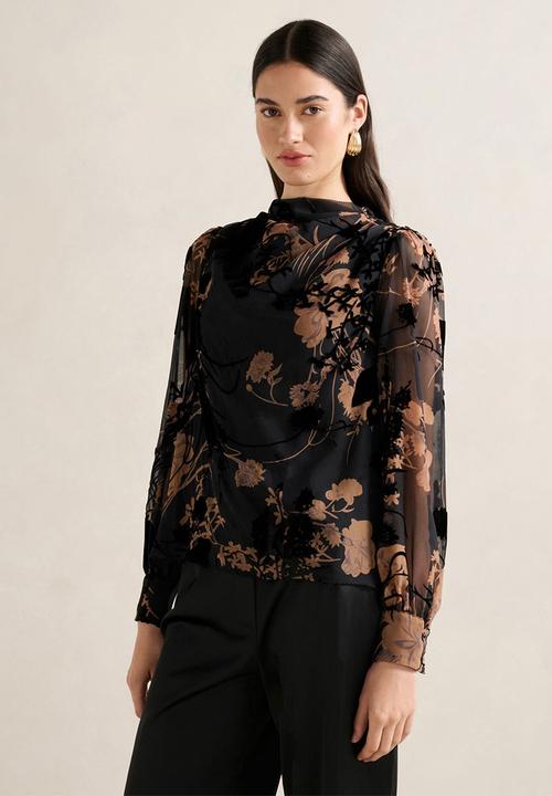 Forever New - Amaya drape blouse - black/brown
