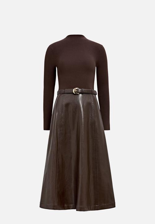 Forever New - Monique pu a-line dress in chocolate