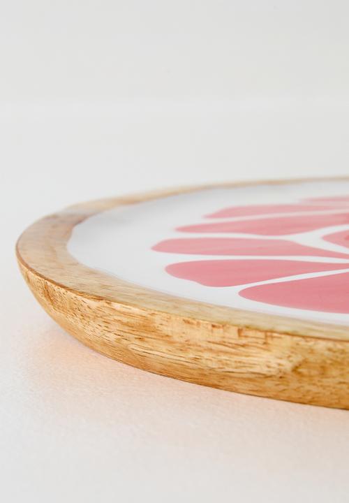 Excellent Houseware - Pink Enamel Daisy Flower Mango Wood Plate - 30cm