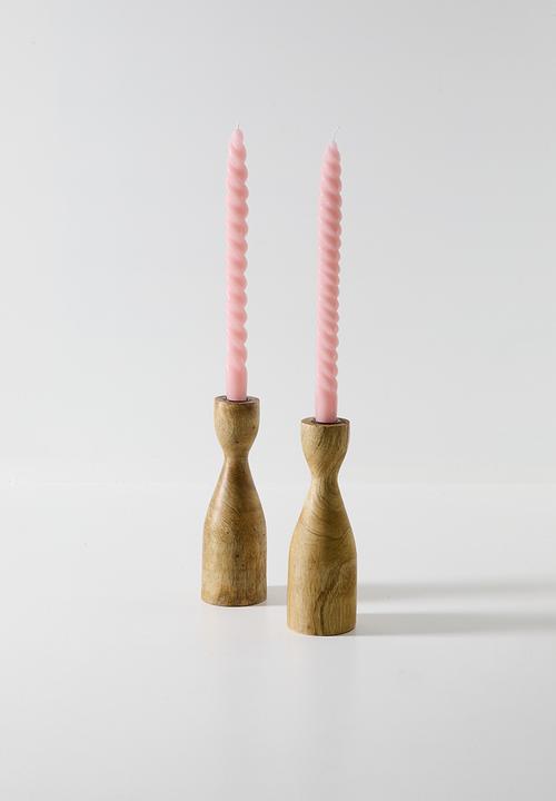 H&S - Slim Wooden Candle Holder Set 2