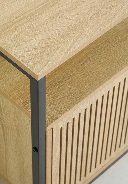 H&S - Single fluted door side table - black/natural