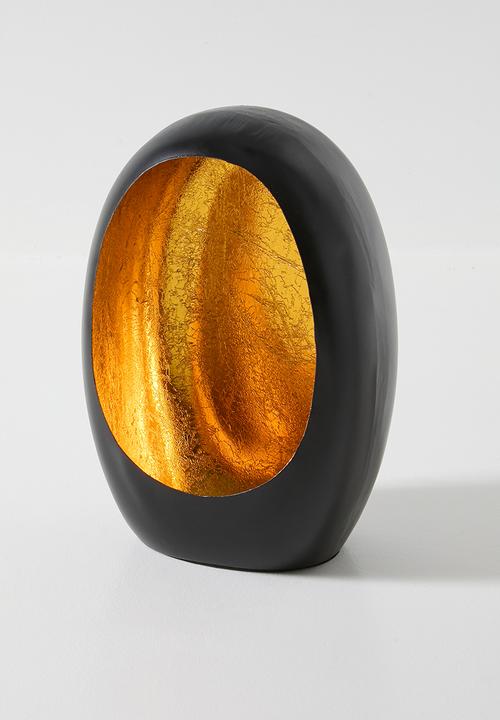 H&S - Gold Hammered Candle Holder - black & gold