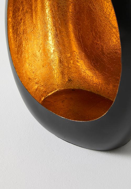 H&S - Gold Hammered Candle Holder - black & gold