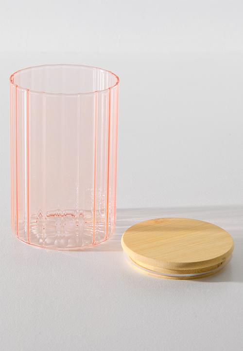 Excellent Houseware - Orange Ribbed Design Storage Jar with Bamboo Lid - 1000ml