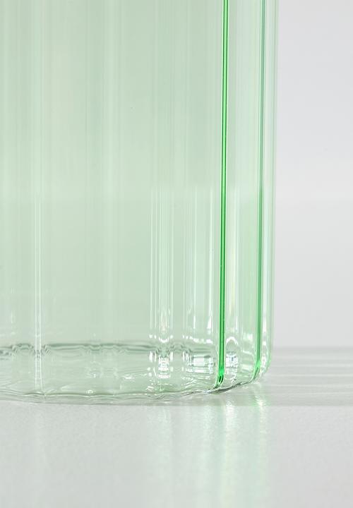 Excellent Houseware - Green  Ribbed Design Storage Jar with Bamboo Lid - 1000ml