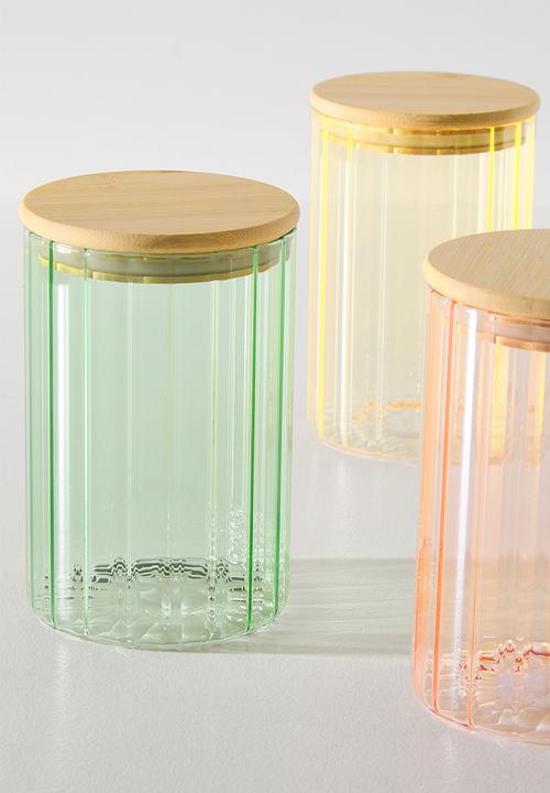 Excellent Houseware - Green  Ribbed Design Storage Jar with Bamboo Lid - 1000ml