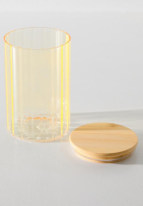 Excellent Houseware - Yellow Ribbed Design Storage Jar with Bamboo Lid - 1000ml