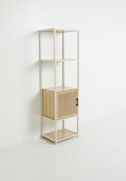 H&S - Tall fluted storage cabinet - white/natural